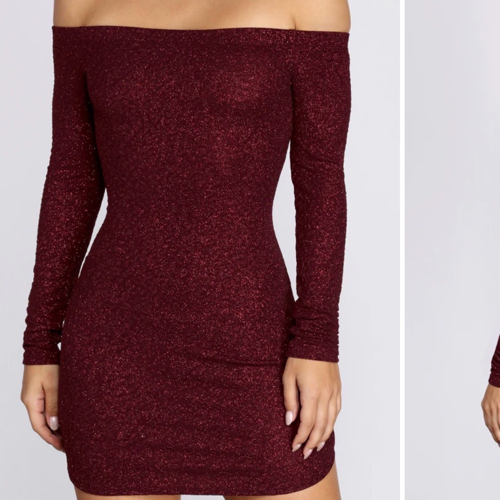 Windsor Off-Shoulder Long Sleeve Burgundy Dress